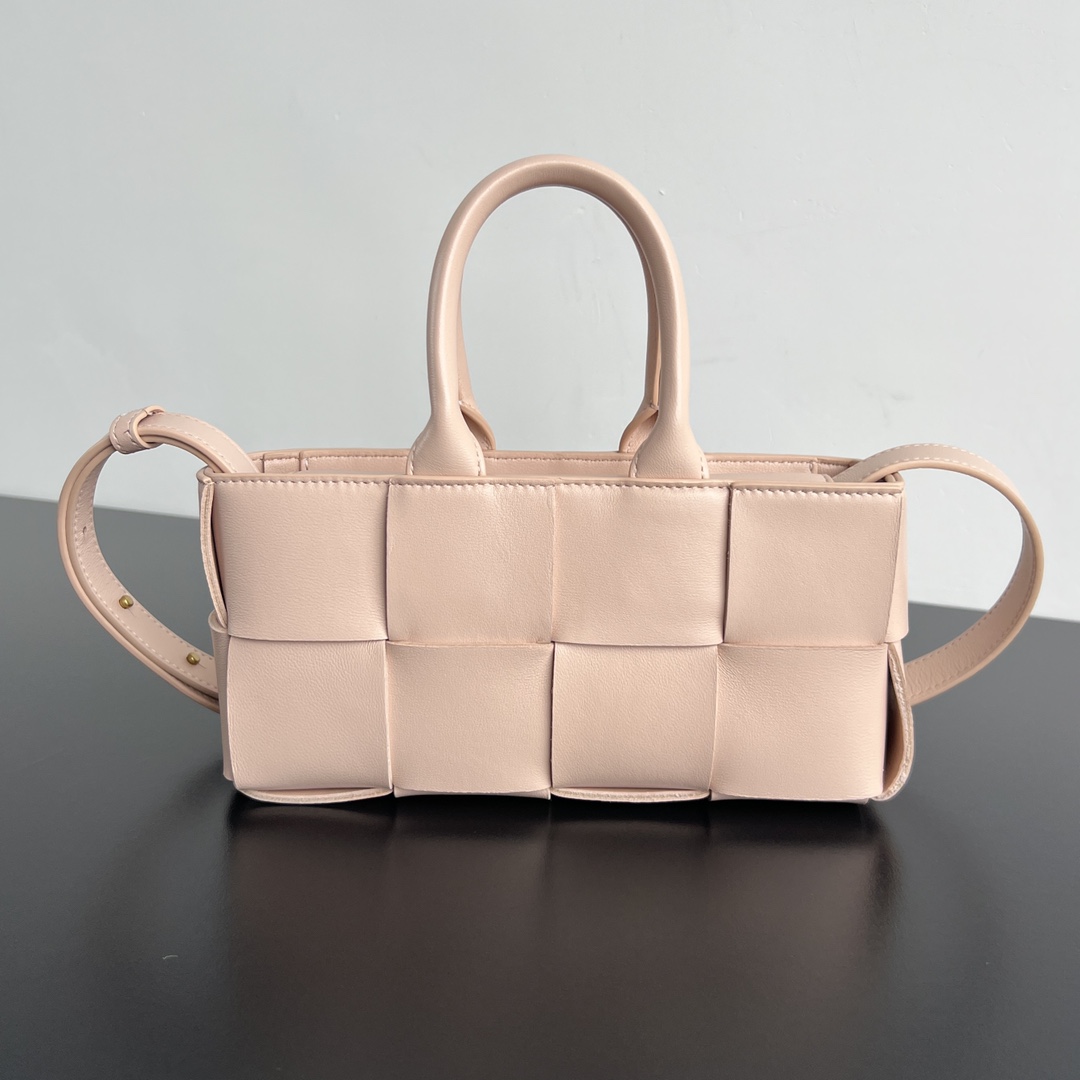 Mini East-West Arco Intreccio Leather Tote Bag Lotus